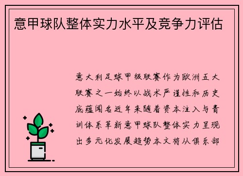 意甲球队整体实力水平及竞争力评估